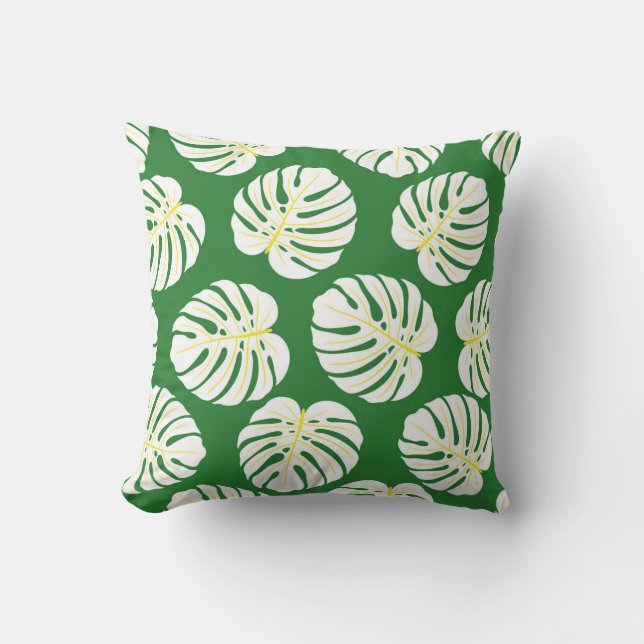 Monstera Löv, Mörk grönt Vintage. Kudde (Framsida)