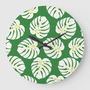 Monstera Löv, Mörk grönt Vintage. Stor Klocka