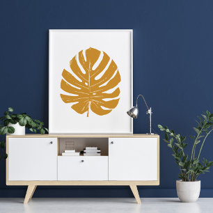 Monstera Löv Nature Teckning i Mustard Gult Poster