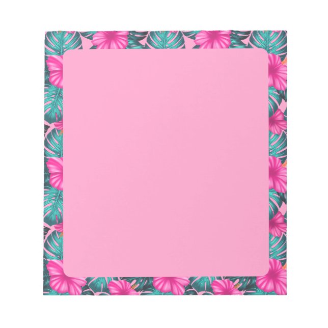 Monstera Löv och Hibiscus, Teal och Rosa Anteckningsblock (Framsida)