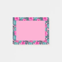 Monstera Löv och Hibiscus, Teal och Rosa