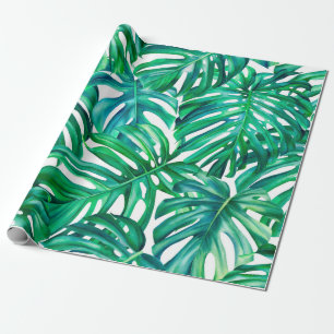 Monstera löv på isolerad bakgrund, vattenfärg presentpapper