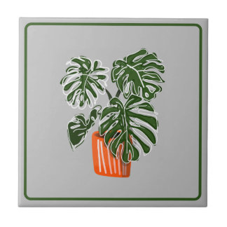 Monstera Löv Plant Ceramic Title Ceramic Tile Kakelplatta