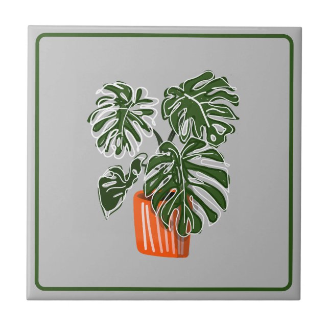 Monstera Löv Plant Ceramic Title Ceramic Tile Kakelplatta (Framsidan)