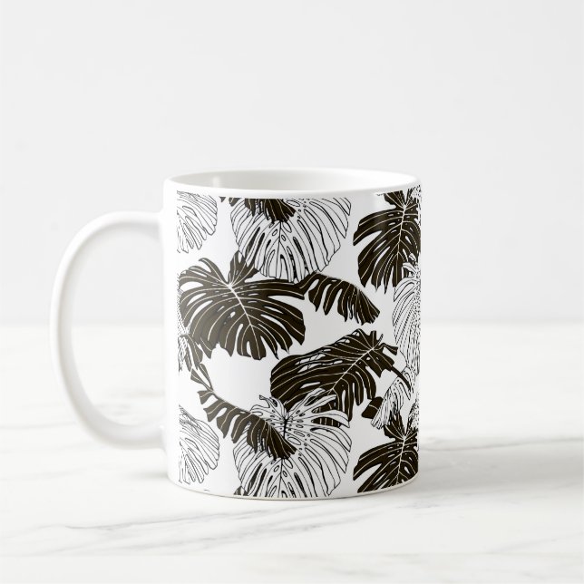 Monstera löv sömlös mönster kaffemugg (Vänster)