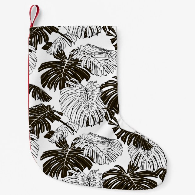 Monstera löv sömlös mönster liten julstrumpa (Framsidan)