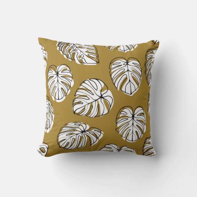 Monstera Löv, Textil Seamless Mönster. Kudde (Framsida)