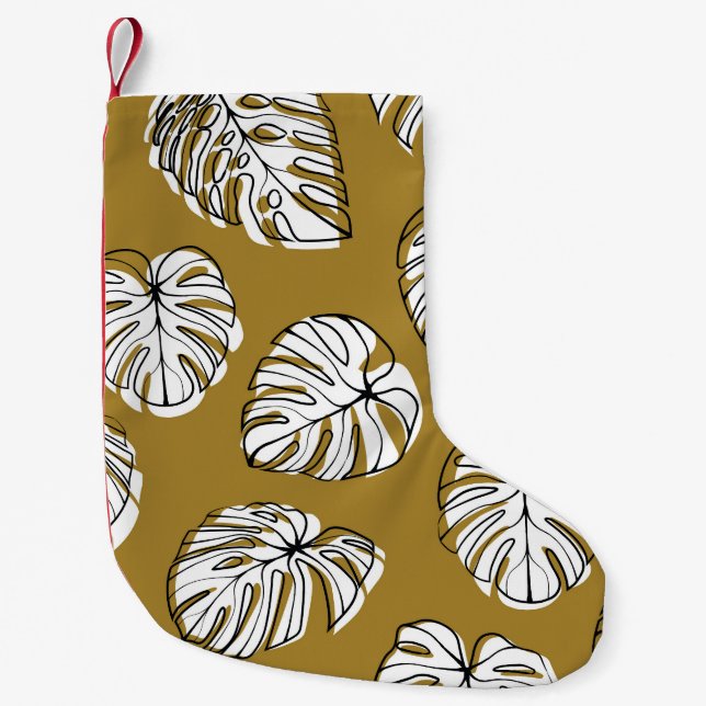 Monstera Löv, Textil Seamless Mönster. Liten Julstrumpa (Framsidan)