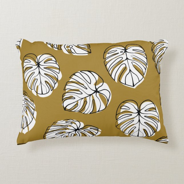 Monstera Löv, Textil Seamless Mönster. Prydnadskudde (Framsidan)
