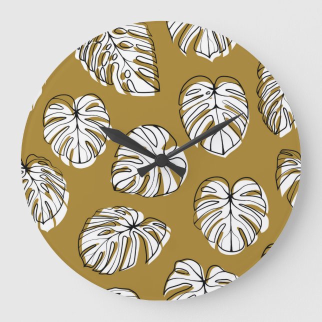 Monstera Löv, Textil Seamless Mönster. Stor Klocka (Framsida)