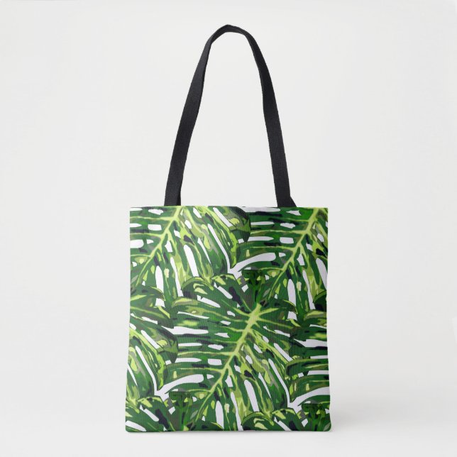 Monstera Löv Tote Bag Grönt Tygkasse (Framsida)
