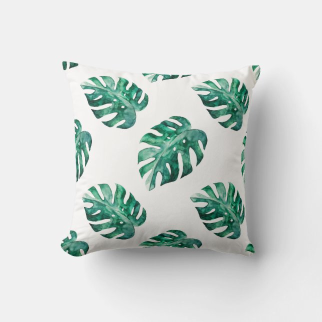Monstera löv. Tropisk illustration mönster Kudde (Framsida)