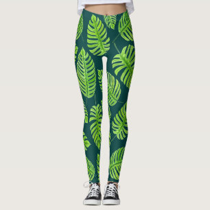 Monstera löv, tropiska vattenfärgen mönster leggings