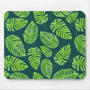 Monstera löv, tropiska vattenfärgen mönster musmatta