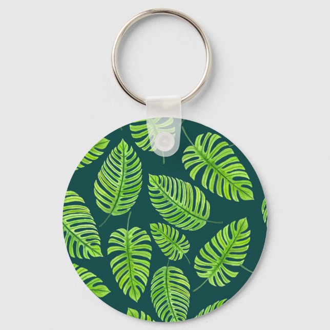 Monstera löv, tropiska vattenfärgen mönster nyckelring (Framsida)