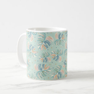 Monstera Löv - Turkos, Grönt, Coral, Mustard Kaffemugg