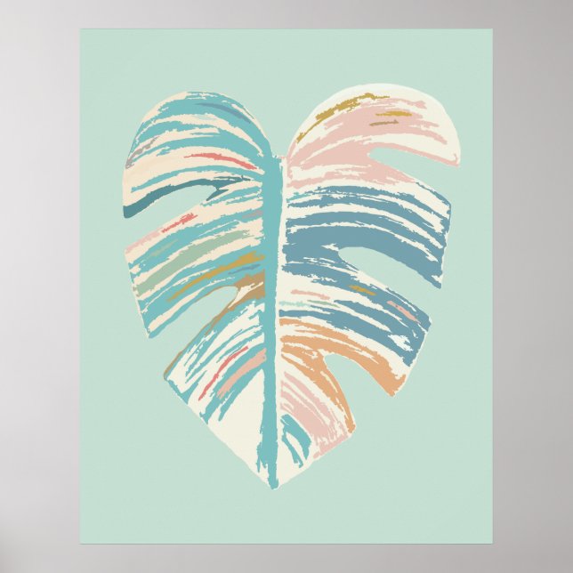 Monstera Löv - Turkos, Grönt, Coral, Mustard Poster (Framsidan)