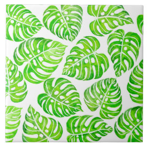 Monstera löv, vattenfärg kakelplatta