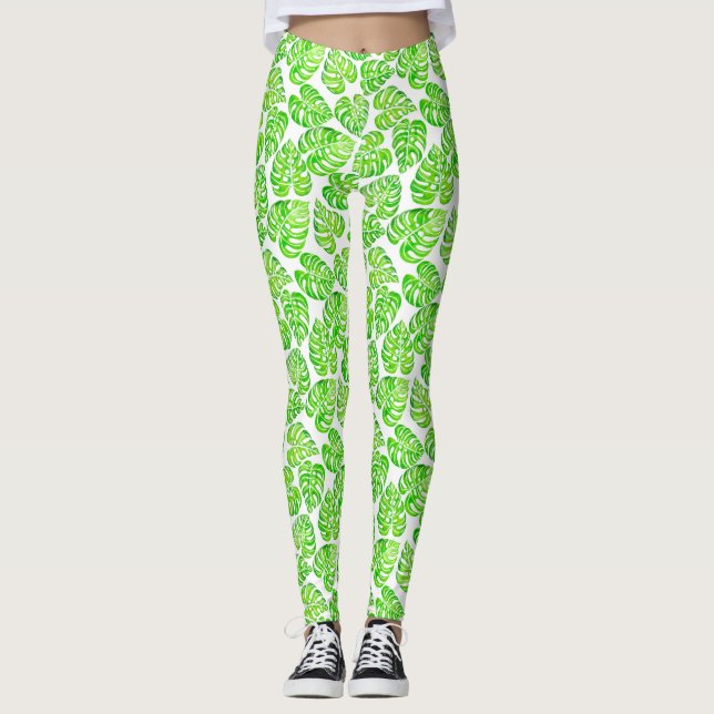 Monstera löv, vattenfärg leggings (Framsida)