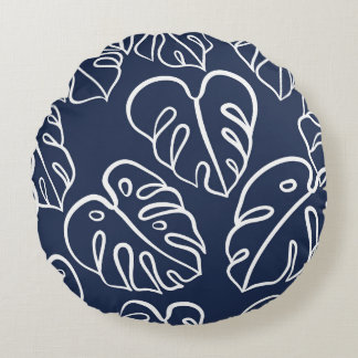 Monstera Löv: Vintage Hand plockade. Rund Kudde