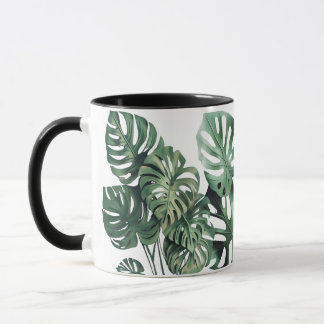 Monstera löv vit och svart Mugg