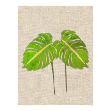 Monstera Löv Watercolor på Linen