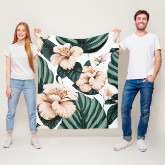 Monstera lövs hibiscus fleecefilt