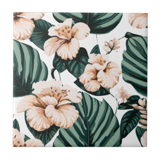 Monstera lövs hibiscus kakelplatta