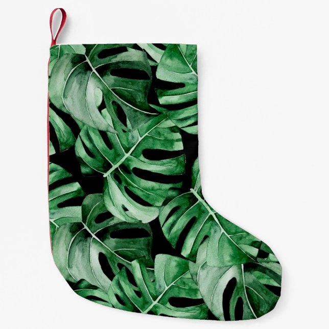 Monstera lövs mönster liten julstrumpa (Framsidan)