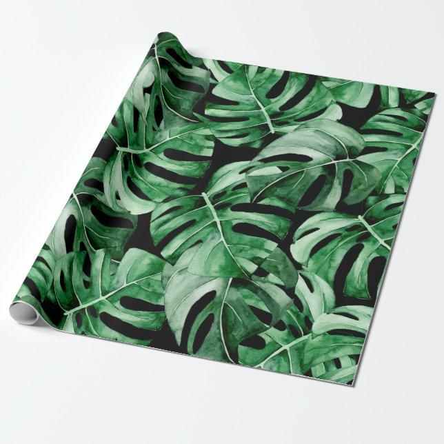 Monstera lövs mönster presentpapper (Utrullad)