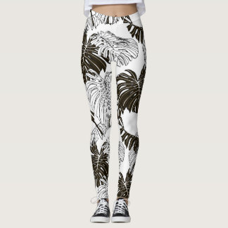 Monstera monokrom: Svartvit, sömlös. Leggings