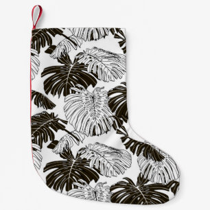 Monstera monokrom: Svartvit, sömlös. Liten Julstrumpa