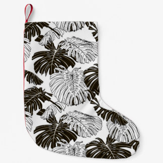 Monstera monokrom: Svartvit, sömlös. Liten Julstrumpa