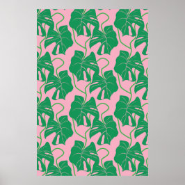 Monstera mönster i rosa och grönt poster