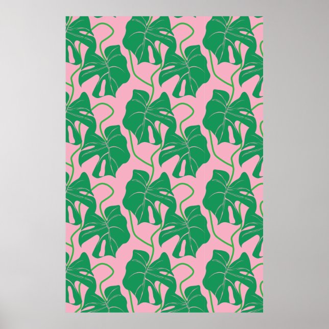 Monstera mönster i rosa och grönt poster (Framsidan)