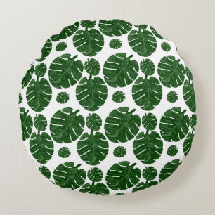 Monstera-mönster rund kudde