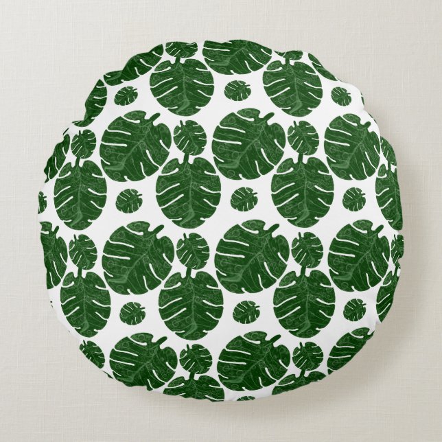 Monstera-mönster  rund kudde (Framsidan)