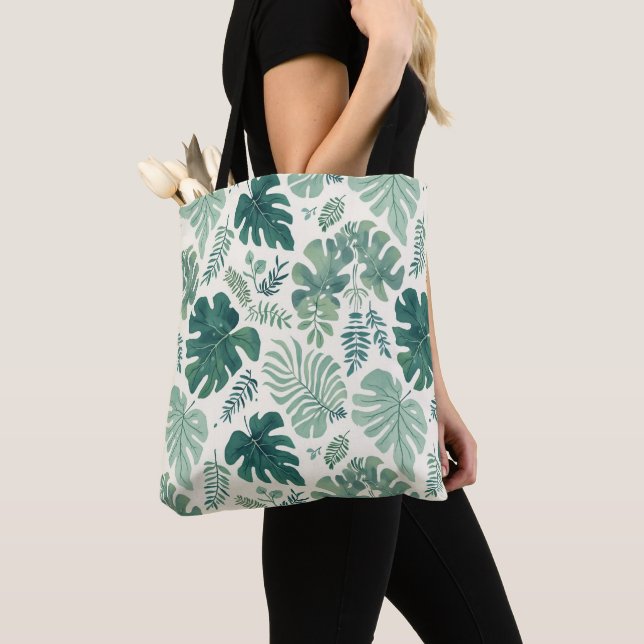 Monstera Mood - Tropical Löv Mönster Tote Bag Tygkasse (Närbild)