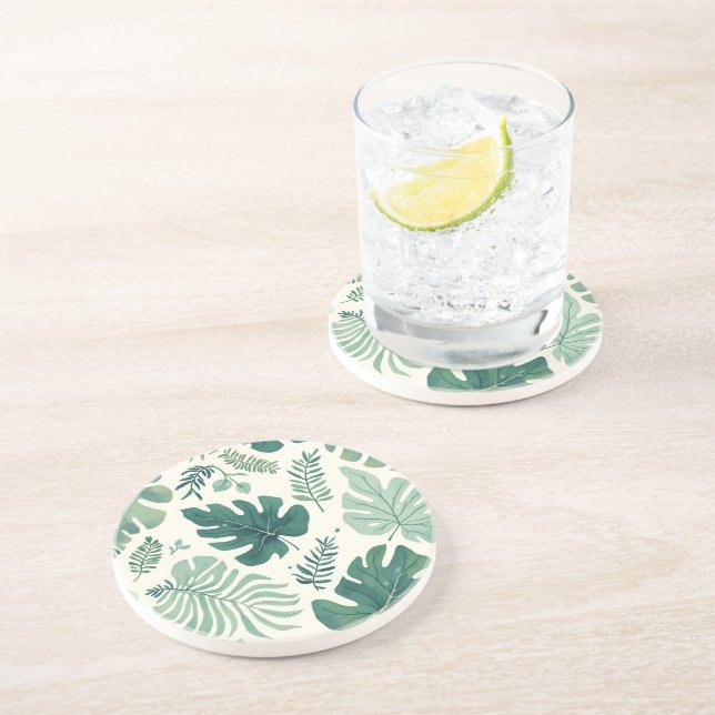 Monstera Mood - Tropical Löv Sandstone Underlägg (Sidan)