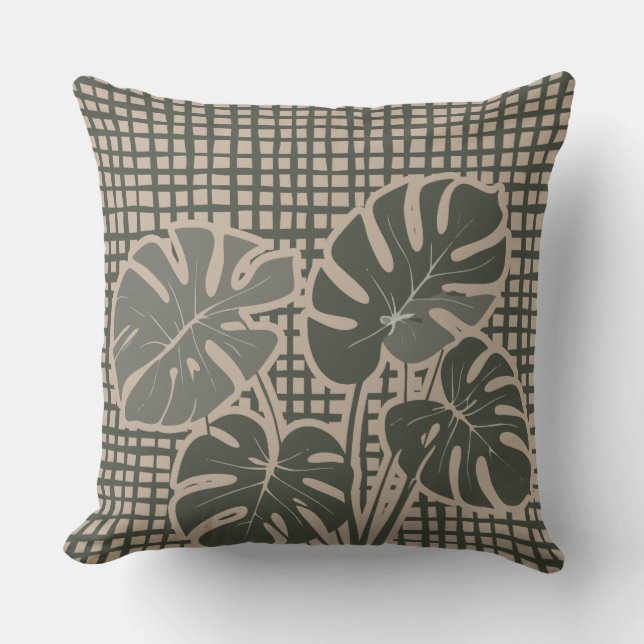 Monstera Moss Green Premium Throw Pillow Kudde (Framsida)
