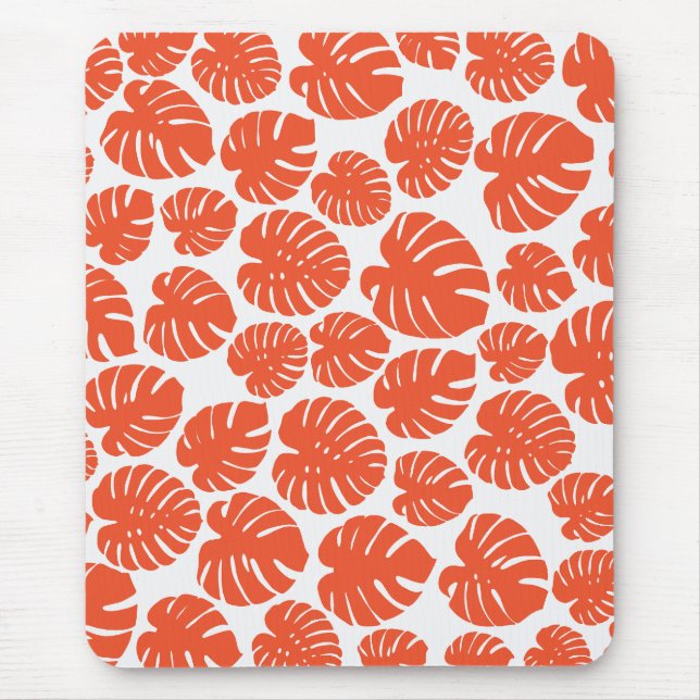 Monstera - Orange och vit Musmatta (Framsidan)