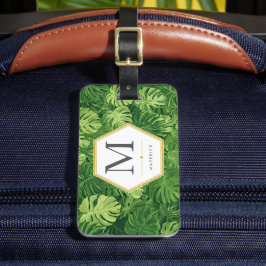 Monstera Palmblad Tropisk Grönska Guld Hexagon Bagagebricka