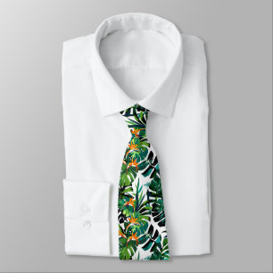 Monstera Paradisfågel Tropiskt Sömlöst Mönster Slips