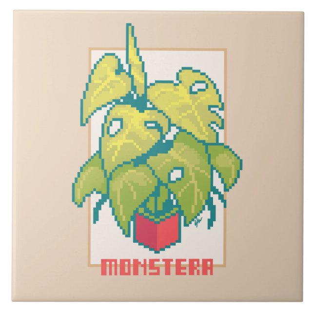 Monstera Pixelart  Kakelplatta (Framsidan)