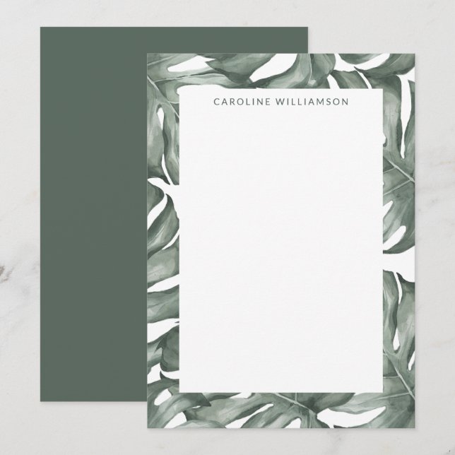 Monstera Plant Botanical Personlig Stationery Anteckningskort (Fram/baksida)