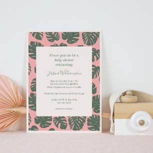 Monstera Plant Botanical Rosa Grönt Baby Shower Inbjudningar