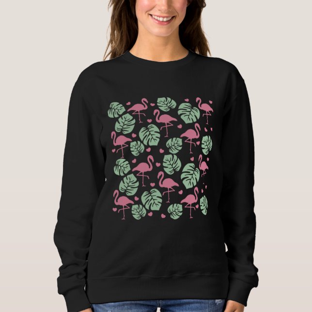 Monstera Plant Flamingo Pattern T Shirt (Framsida)