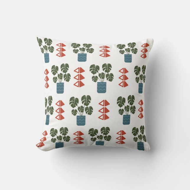 Monstera Plant och Red Triangles Couch Pillow Kudde (Framsida)