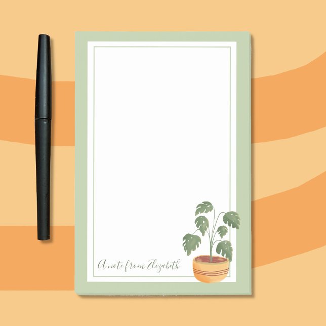 Monstera Plant Post IT Notes med Grönt Ram Post-it Block (Cute sticky notes for plant lovers with personalized text . )