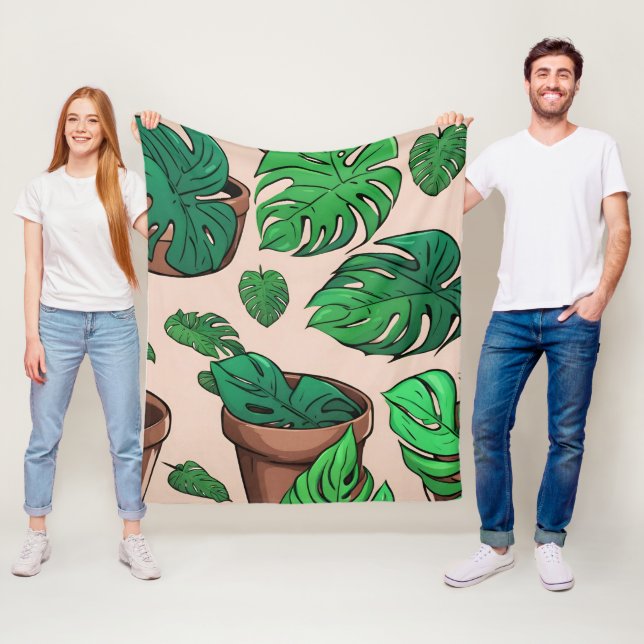 Monstera Plant Pot Mönster Art Fleecefilt (På plats)